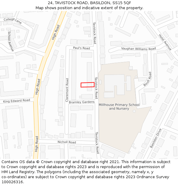 24, TAVISTOCK ROAD, BASILDON, SS15 5QF: Location map and indicative extent of plot