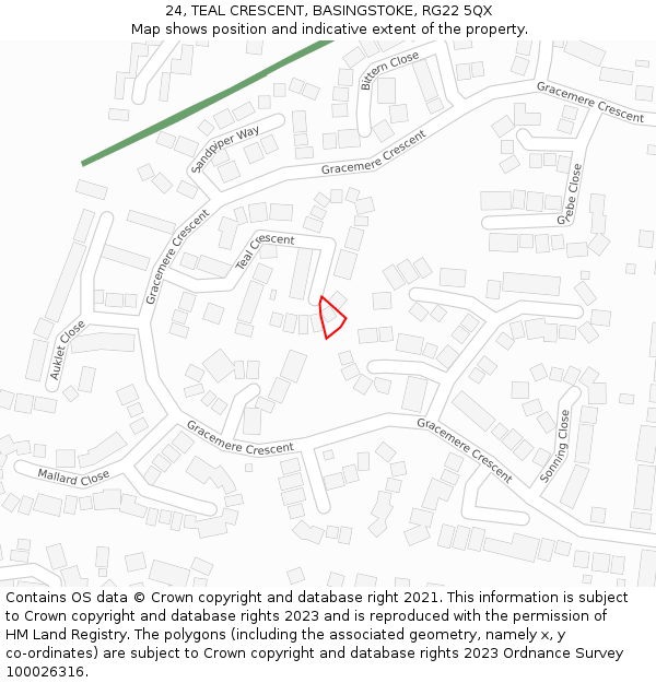 24, TEAL CRESCENT, BASINGSTOKE, RG22 5QX: Location map and indicative extent of plot