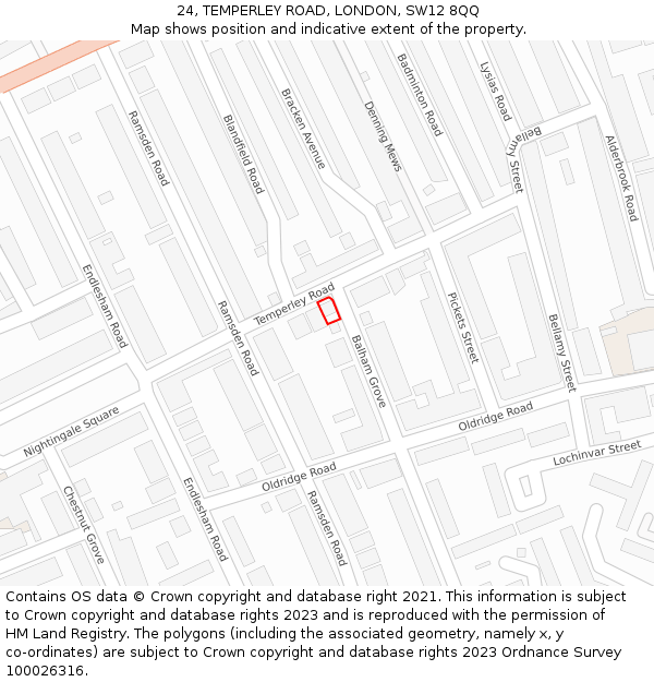 24, TEMPERLEY ROAD, LONDON, SW12 8QQ: Location map and indicative extent of plot