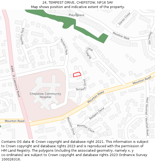 24, TEMPEST DRIVE, CHEPSTOW, NP16 5AY: Location map and indicative extent of plot