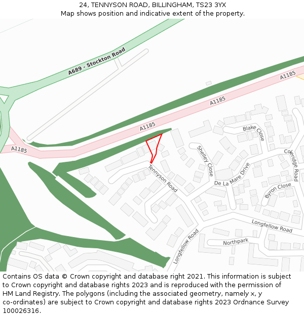 24, TENNYSON ROAD, BILLINGHAM, TS23 3YX: Location map and indicative extent of plot