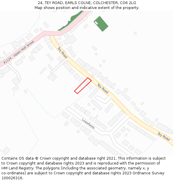 24, TEY ROAD, EARLS COLNE, COLCHESTER, CO6 2LG: Location map and indicative extent of plot