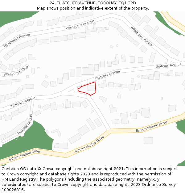 24, THATCHER AVENUE, TORQUAY, TQ1 2PD: Location map and indicative extent of plot