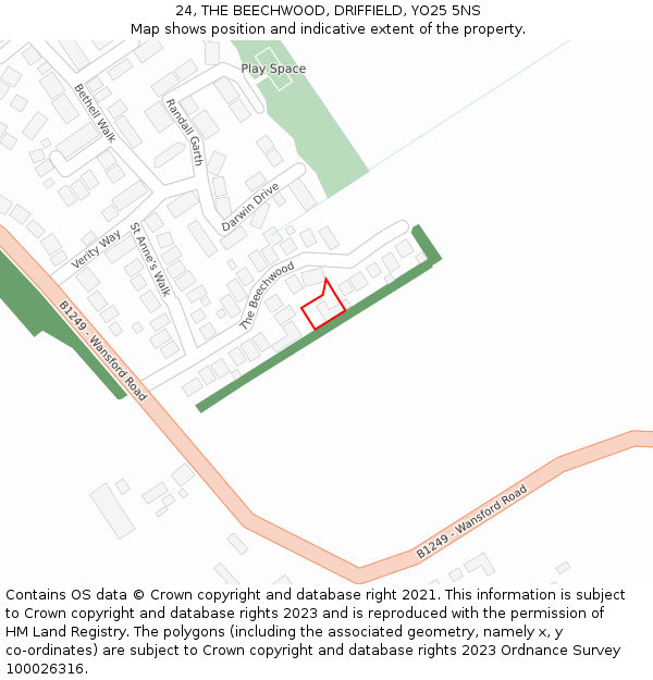 24, THE BEECHWOOD, DRIFFIELD, YO25 5NS: Location map and indicative extent of plot