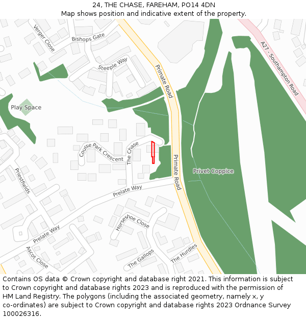 24, THE CHASE, FAREHAM, PO14 4DN: Location map and indicative extent of plot