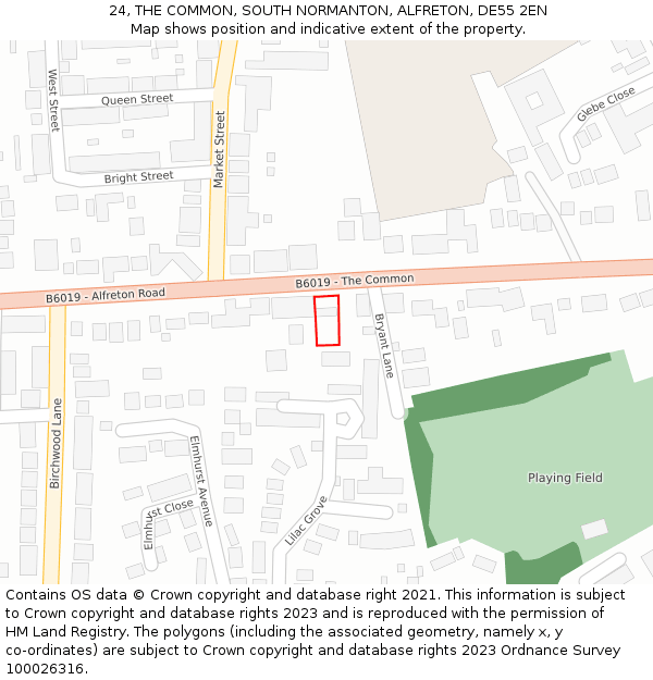 24, THE COMMON, SOUTH NORMANTON, ALFRETON, DE55 2EN: Location map and indicative extent of plot