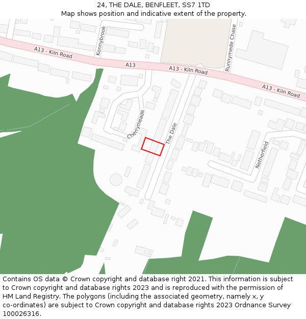 24, THE DALE, BENFLEET, SS7 1TD: Location map and indicative extent of plot