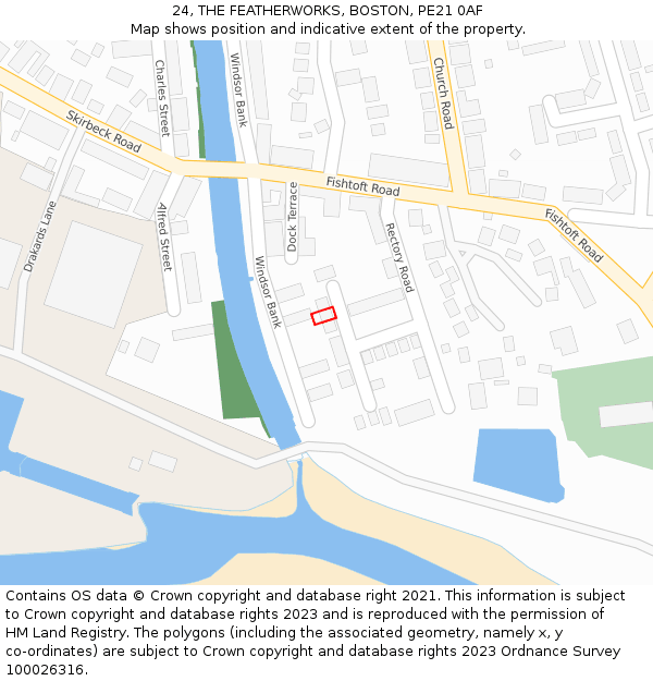 24, THE FEATHERWORKS, BOSTON, PE21 0AF: Location map and indicative extent of plot