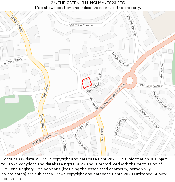 24, THE GREEN, BILLINGHAM, TS23 1ES: Location map and indicative extent of plot