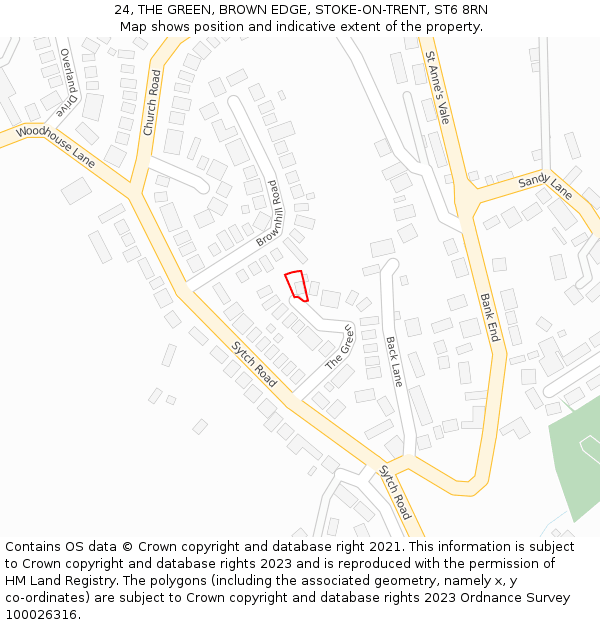 24, THE GREEN, BROWN EDGE, STOKE-ON-TRENT, ST6 8RN: Location map and indicative extent of plot