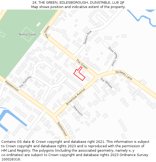 24, THE GREEN, EDLESBOROUGH, DUNSTABLE, LU6 2JF: Location map and indicative extent of plot