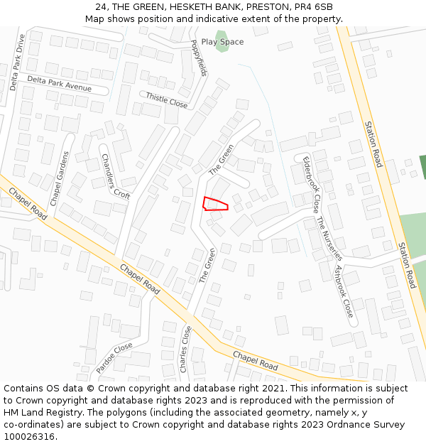 24, THE GREEN, HESKETH BANK, PRESTON, PR4 6SB: Location map and indicative extent of plot