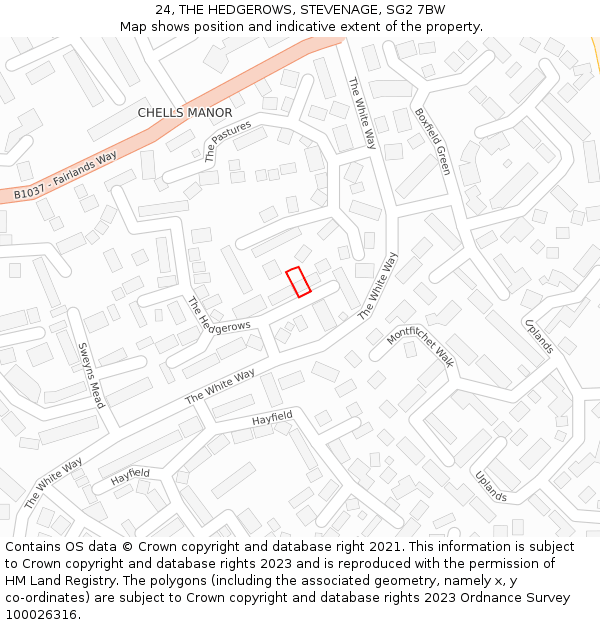 24, THE HEDGEROWS, STEVENAGE, SG2 7BW: Location map and indicative extent of plot