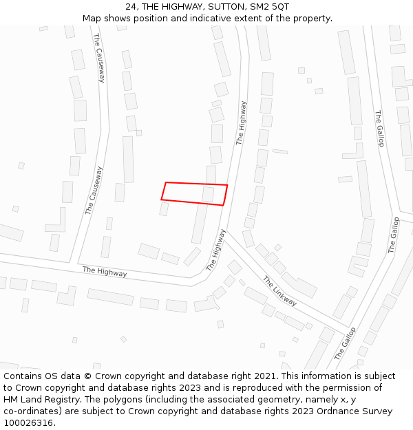 24, THE HIGHWAY, SUTTON, SM2 5QT: Location map and indicative extent of plot