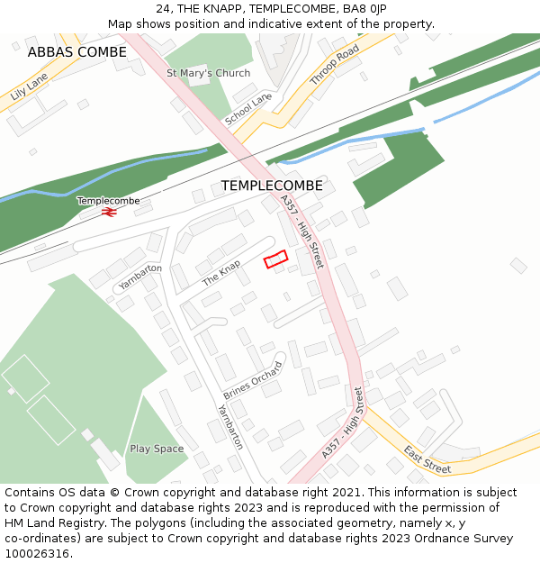 24, THE KNAPP, TEMPLECOMBE, BA8 0JP: Location map and indicative extent of plot