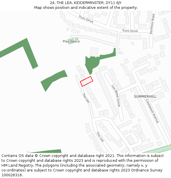 24, THE LEA, KIDDERMINSTER, DY11 6JY: Location map and indicative extent of plot