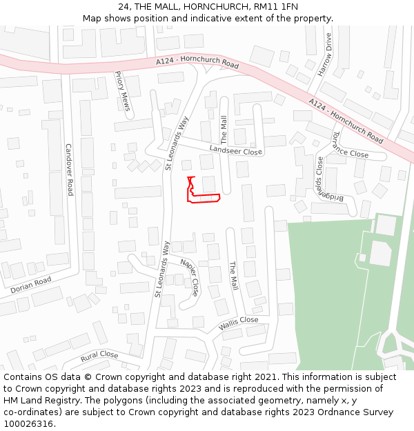 24, THE MALL, HORNCHURCH, RM11 1FN: Location map and indicative extent of plot