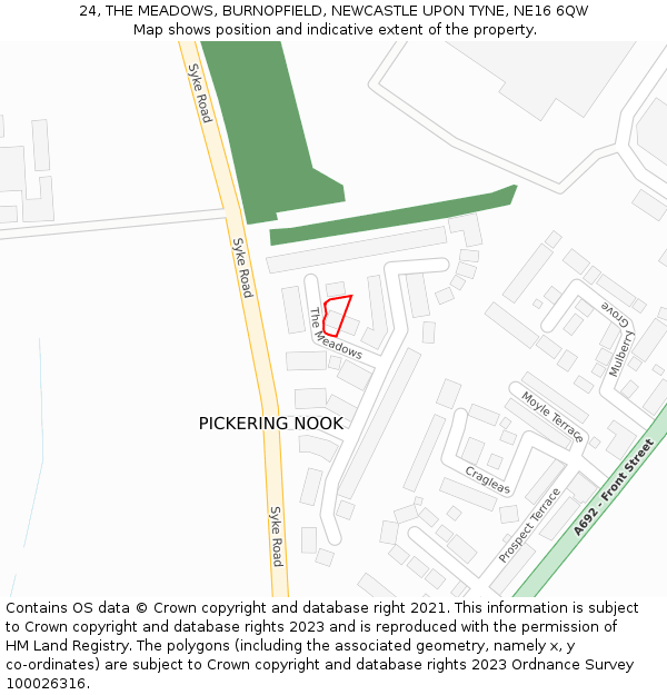 24, THE MEADOWS, BURNOPFIELD, NEWCASTLE UPON TYNE, NE16 6QW: Location map and indicative extent of plot