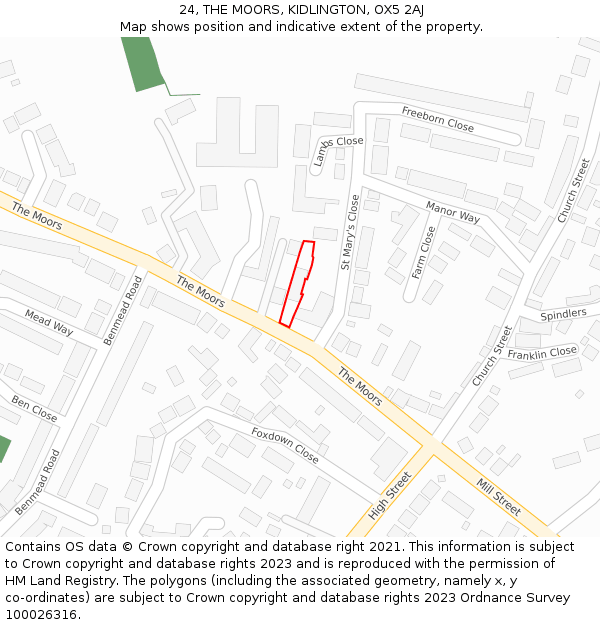 24, THE MOORS, KIDLINGTON, OX5 2AJ: Location map and indicative extent of plot