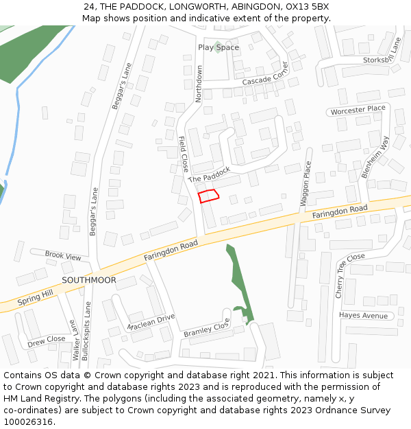 24, THE PADDOCK, LONGWORTH, ABINGDON, OX13 5BX: Location map and indicative extent of plot