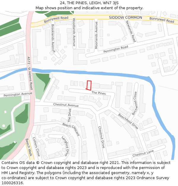 24, THE PINES, LEIGH, WN7 3JS: Location map and indicative extent of plot