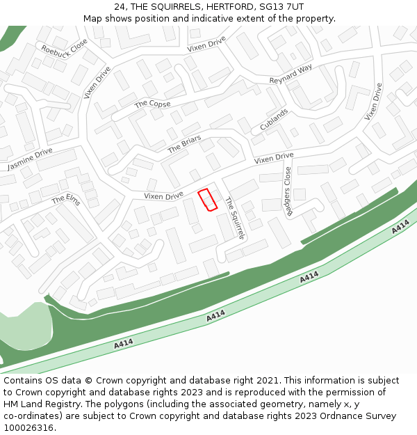 24, THE SQUIRRELS, HERTFORD, SG13 7UT: Location map and indicative extent of plot