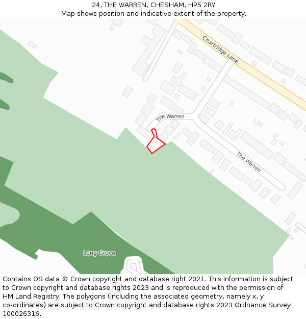 24, THE WARREN, CHESHAM, HP5 2RY: Location map and indicative extent of plot