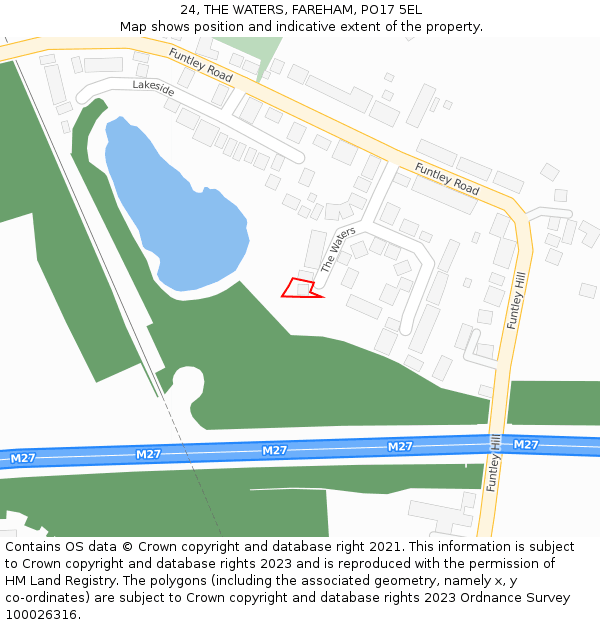 24, THE WATERS, FAREHAM, PO17 5EL: Location map and indicative extent of plot