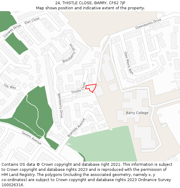 24, THISTLE CLOSE, BARRY, CF62 7JP: Location map and indicative extent of plot