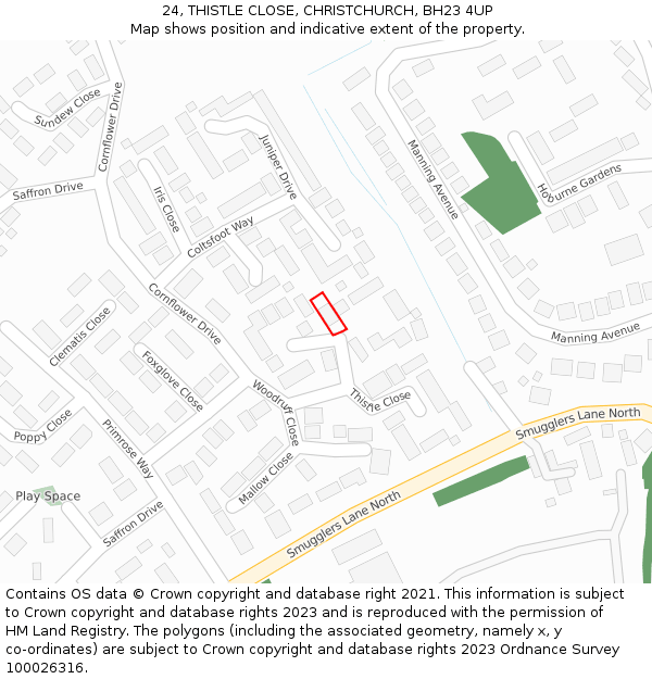 24, THISTLE CLOSE, CHRISTCHURCH, BH23 4UP: Location map and indicative extent of plot