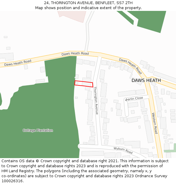 24, THORINGTON AVENUE, BENFLEET, SS7 2TH: Location map and indicative extent of plot
