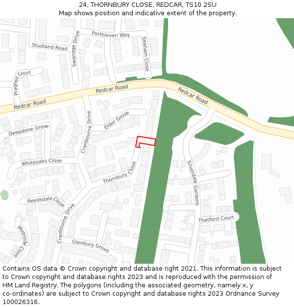 24, THORNBURY CLOSE, REDCAR, TS10 2SU: Location map and indicative extent of plot