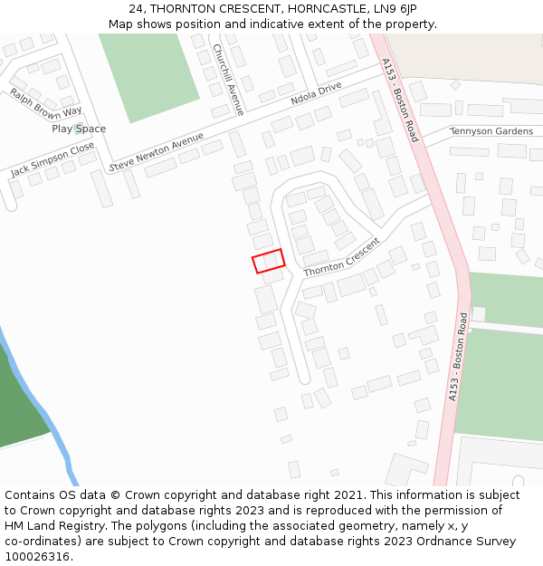 24, THORNTON CRESCENT, HORNCASTLE, LN9 6JP: Location map and indicative extent of plot