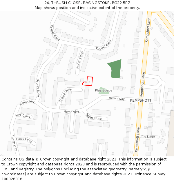 24, THRUSH CLOSE, BASINGSTOKE, RG22 5PZ: Location map and indicative extent of plot