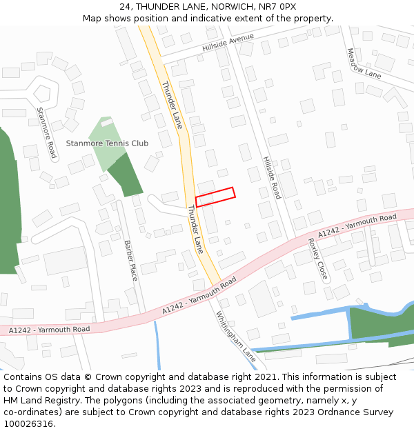 24, THUNDER LANE, NORWICH, NR7 0PX: Location map and indicative extent of plot