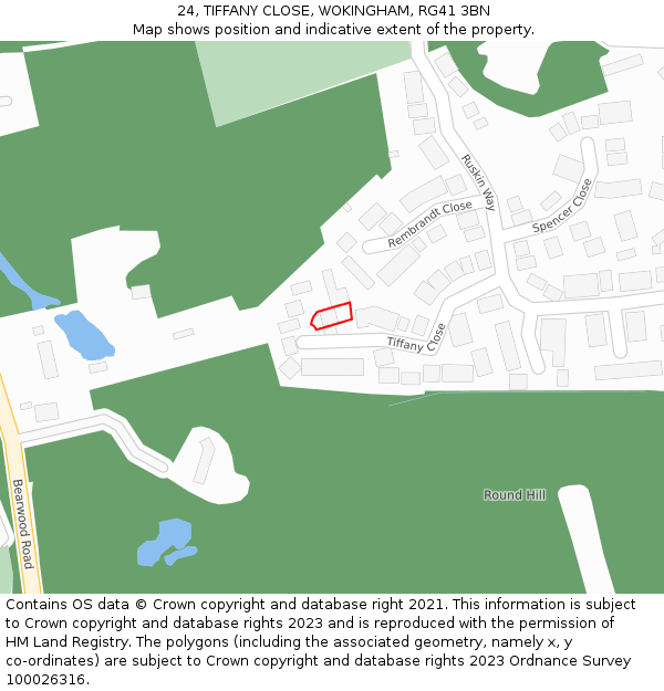 24, TIFFANY CLOSE, WOKINGHAM, RG41 3BN: Location map and indicative extent of plot