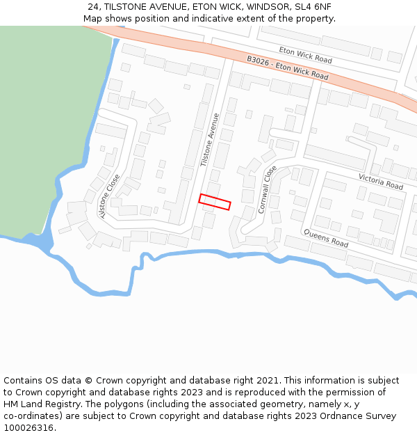 24, TILSTONE AVENUE, ETON WICK, WINDSOR, SL4 6NF: Location map and indicative extent of plot