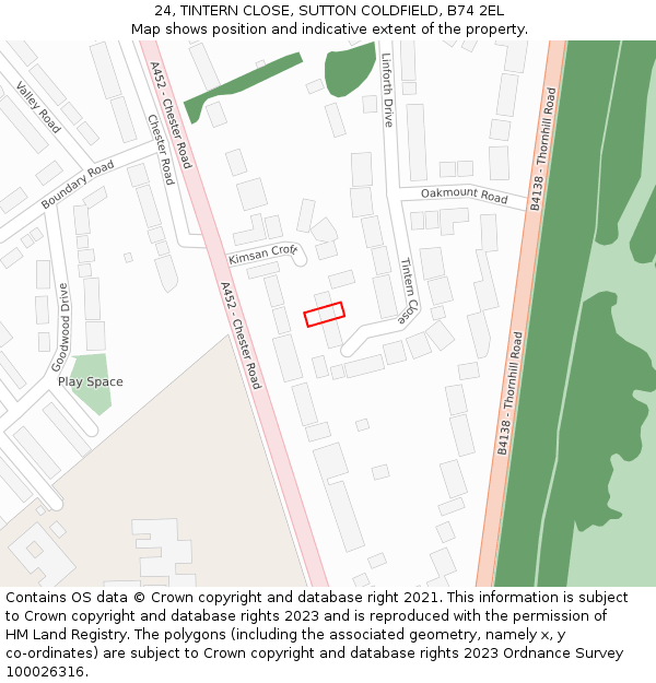 24, TINTERN CLOSE, SUTTON COLDFIELD, B74 2EL: Location map and indicative extent of plot