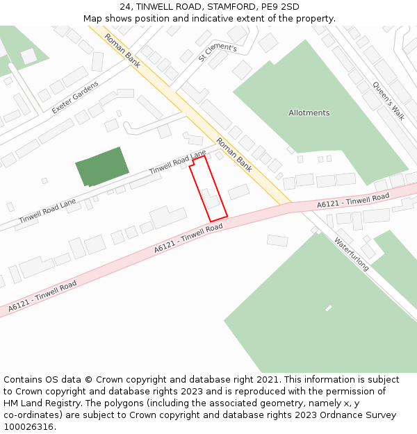 24, TINWELL ROAD, STAMFORD, PE9 2SD: Location map and indicative extent of plot