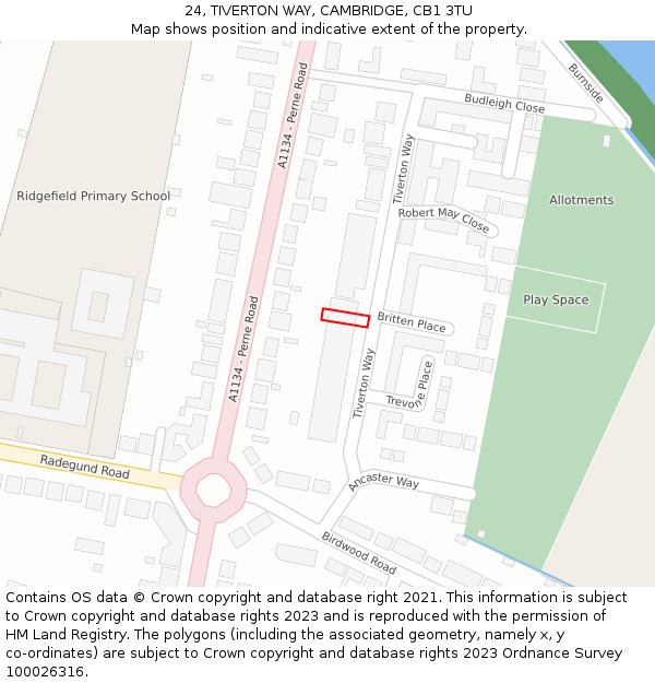 24, TIVERTON WAY, CAMBRIDGE, CB1 3TU: Location map and indicative extent of plot