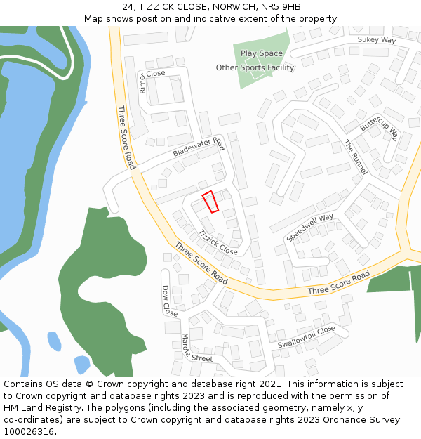 24, TIZZICK CLOSE, NORWICH, NR5 9HB: Location map and indicative extent of plot