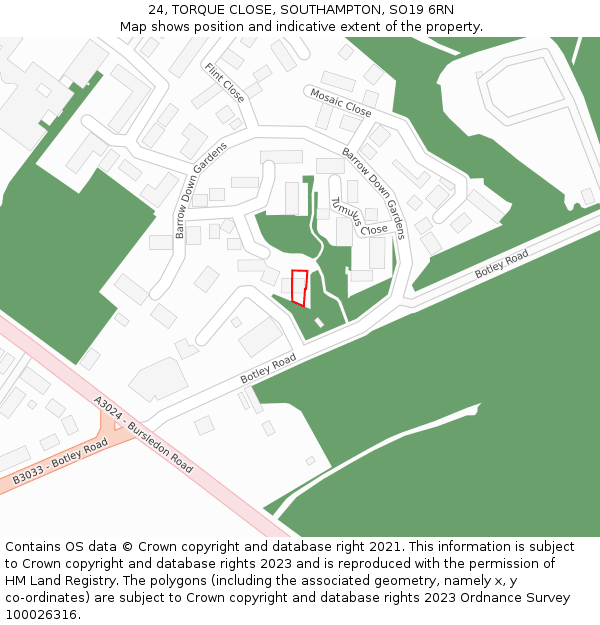 24, TORQUE CLOSE, SOUTHAMPTON, SO19 6RN: Location map and indicative extent of plot