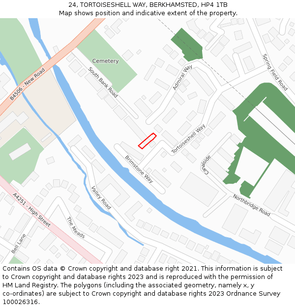 24, TORTOISESHELL WAY, BERKHAMSTED, HP4 1TB: Location map and indicative extent of plot