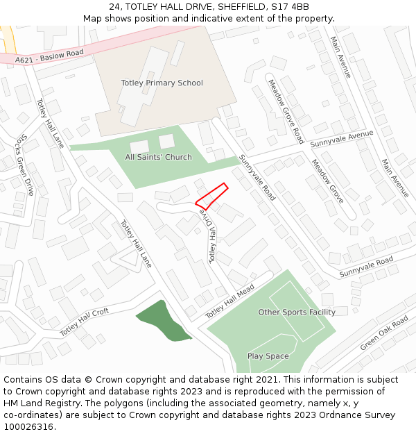 24, TOTLEY HALL DRIVE, SHEFFIELD, S17 4BB: Location map and indicative extent of plot