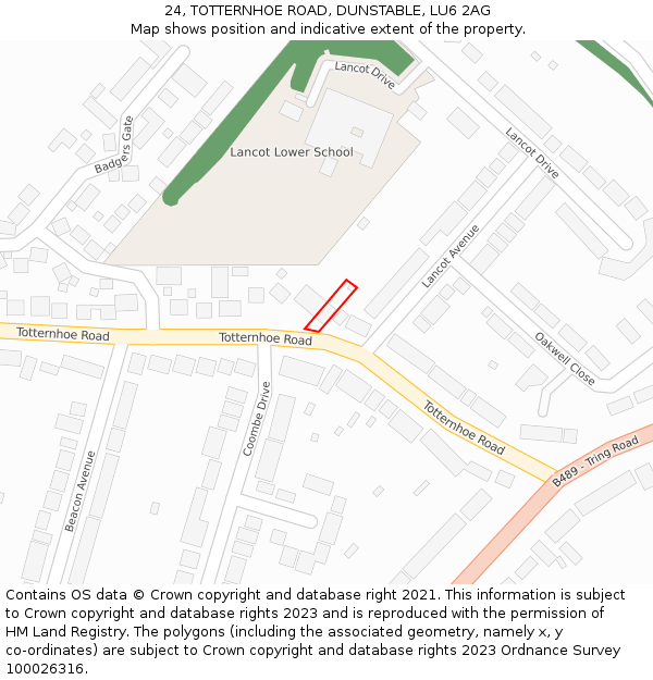 24, TOTTERNHOE ROAD, DUNSTABLE, LU6 2AG: Location map and indicative extent of plot