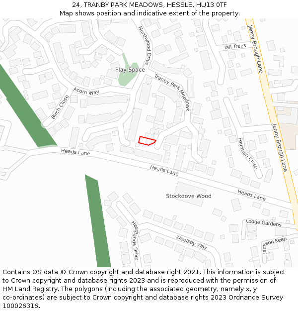 24, TRANBY PARK MEADOWS, HESSLE, HU13 0TF: Location map and indicative extent of plot