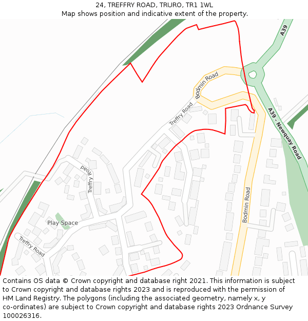 24, TREFFRY ROAD, TRURO, TR1 1WL: Location map and indicative extent of plot