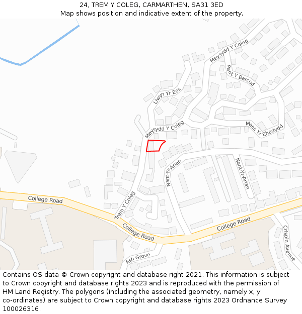 24, TREM Y COLEG, CARMARTHEN, SA31 3ED: Location map and indicative extent of plot