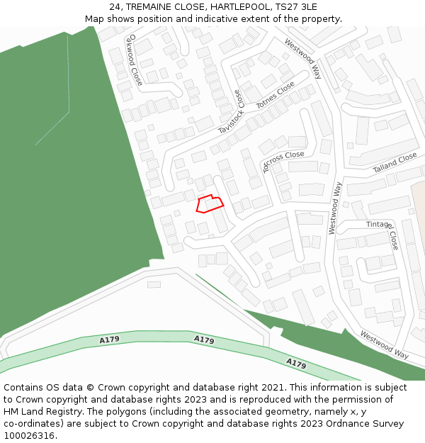 24, TREMAINE CLOSE, HARTLEPOOL, TS27 3LE: Location map and indicative extent of plot