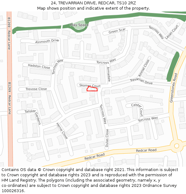 24, TREVARRIAN DRIVE, REDCAR, TS10 2RZ: Location map and indicative extent of plot